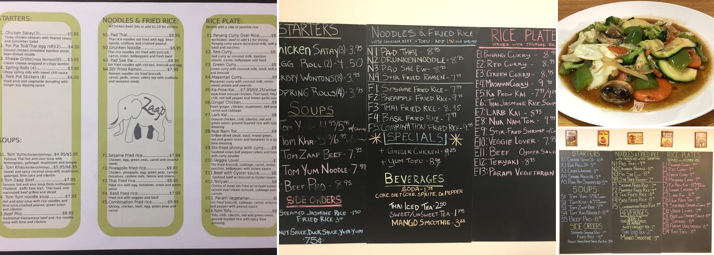 Zaap Thai Kitchen Menu