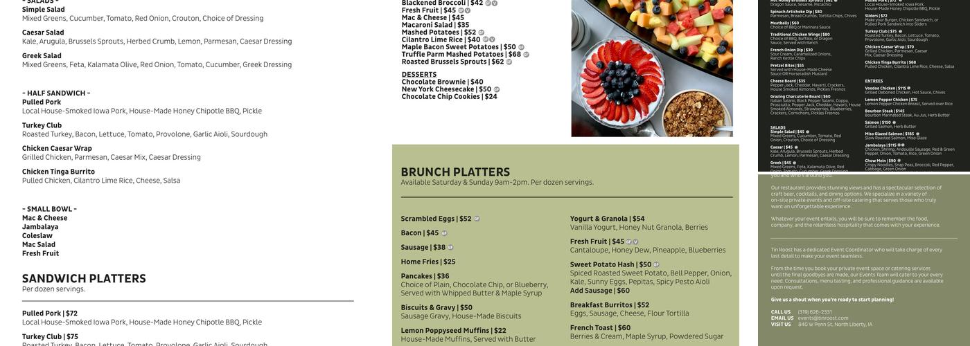 Tin Roost Menu