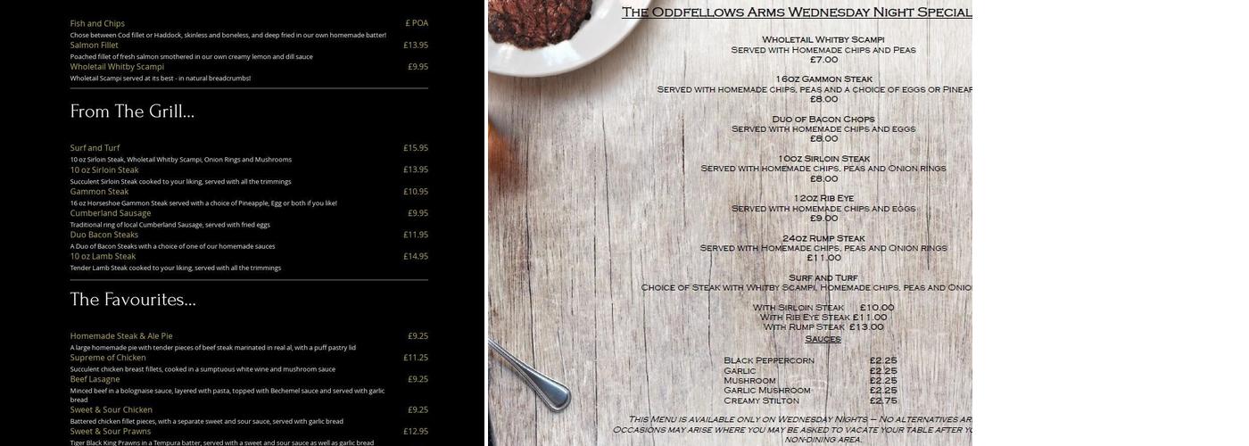 The Oddfellows Arms Menu