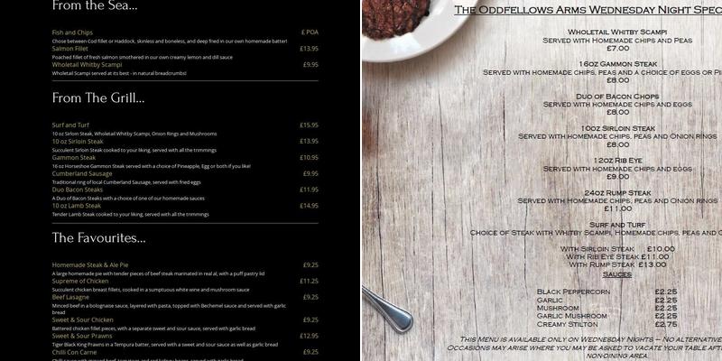 The Oddfellows Arms Menu