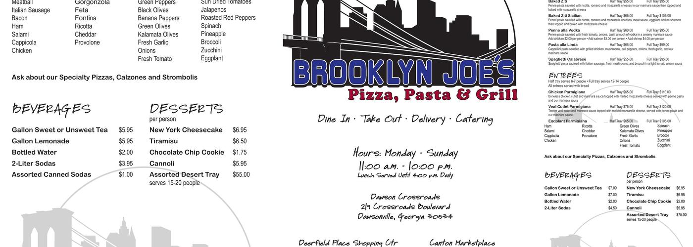 Brooklyn Joe's Pizza Pasta Menu