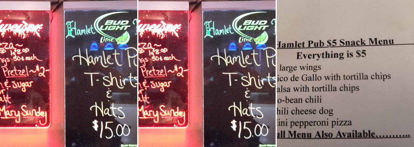 Hamlet Pub Menu