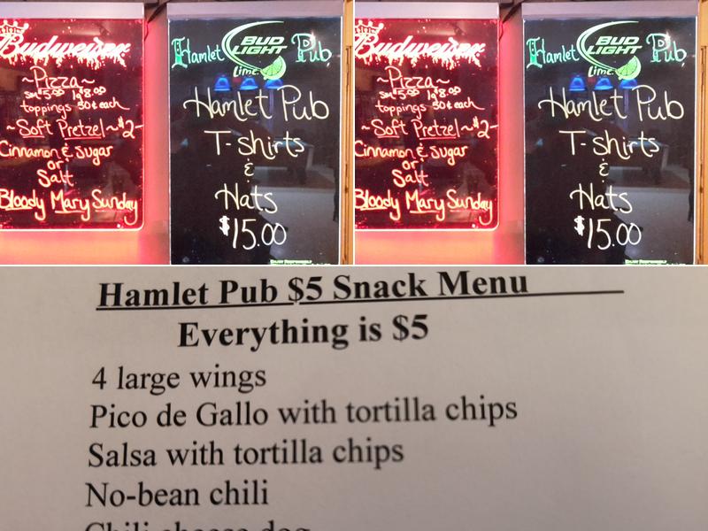 Hamlet Pub Menu