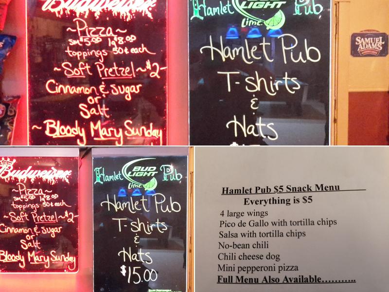 Hamlet Pub Menu