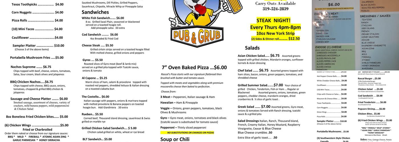 Rascal's Pub & Grub Menu