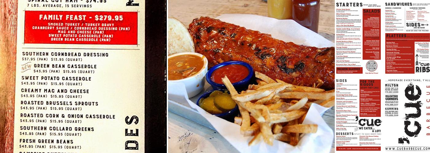 Cue Barbecue Menu