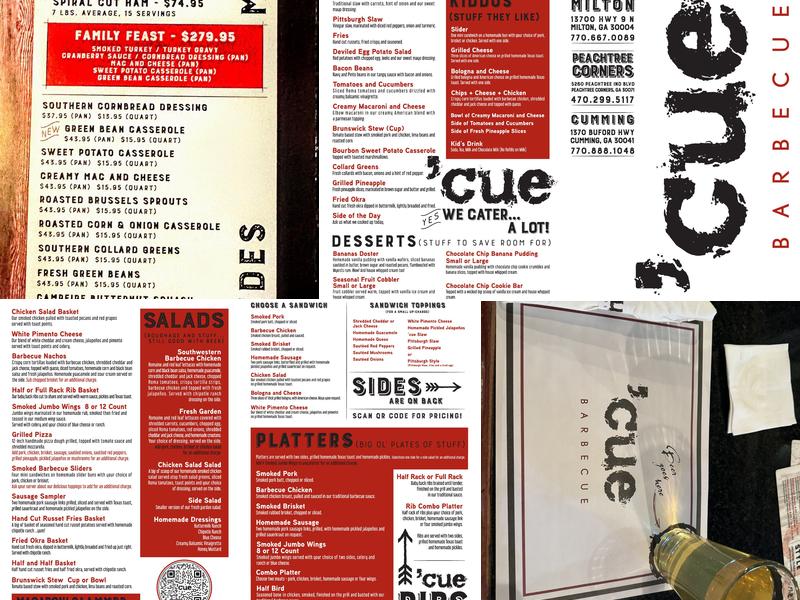 Cue Barbecue Menu