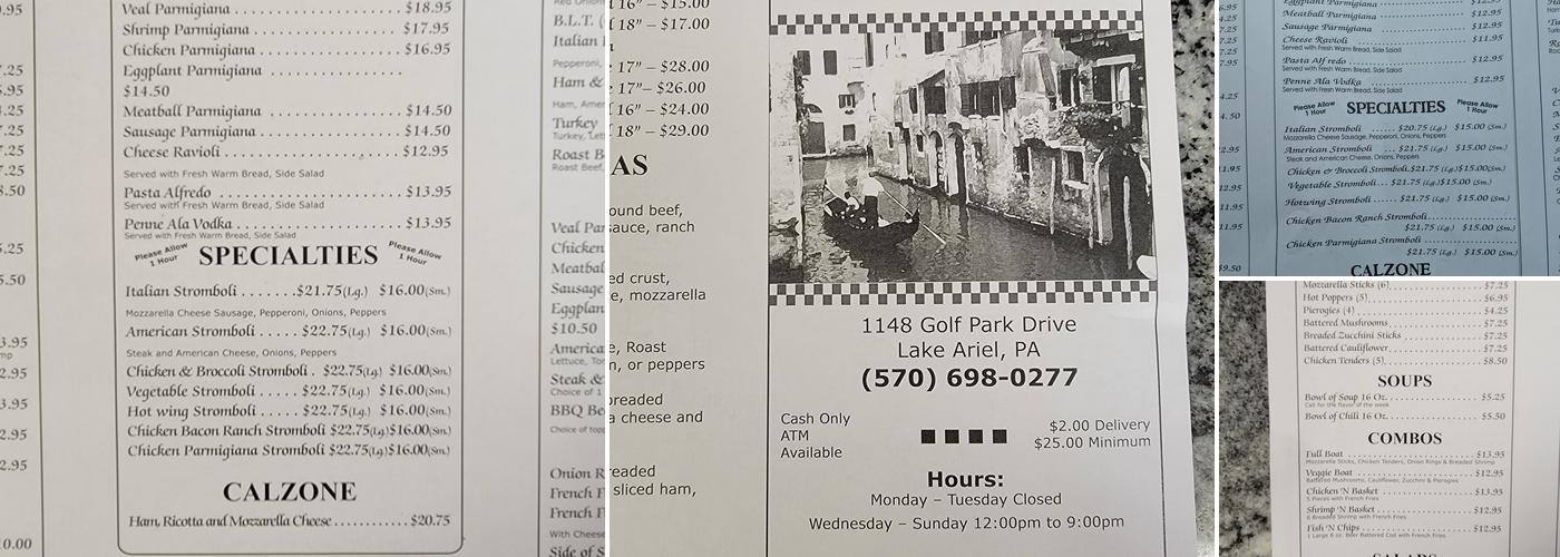 Al Dentes Pizzeria - Golf Park Drive lake ariel Menu