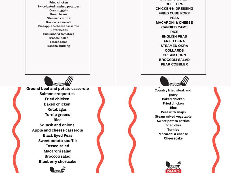 Mrs. Paul's Restaurant Menu