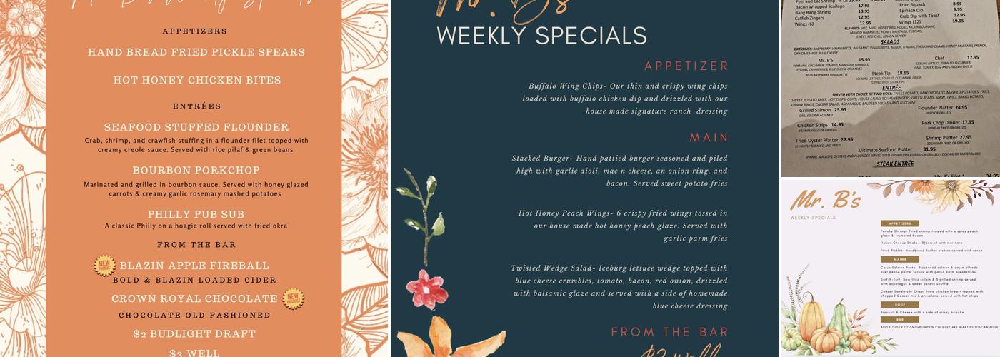 Mr B's Food & Spirits Menu