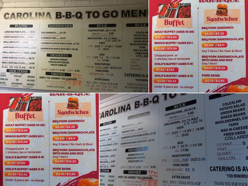 Carolina Bar-B-Que Menu