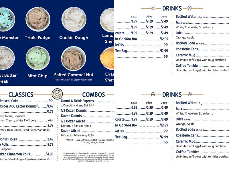 Daylight Donuts - Gardner Menu