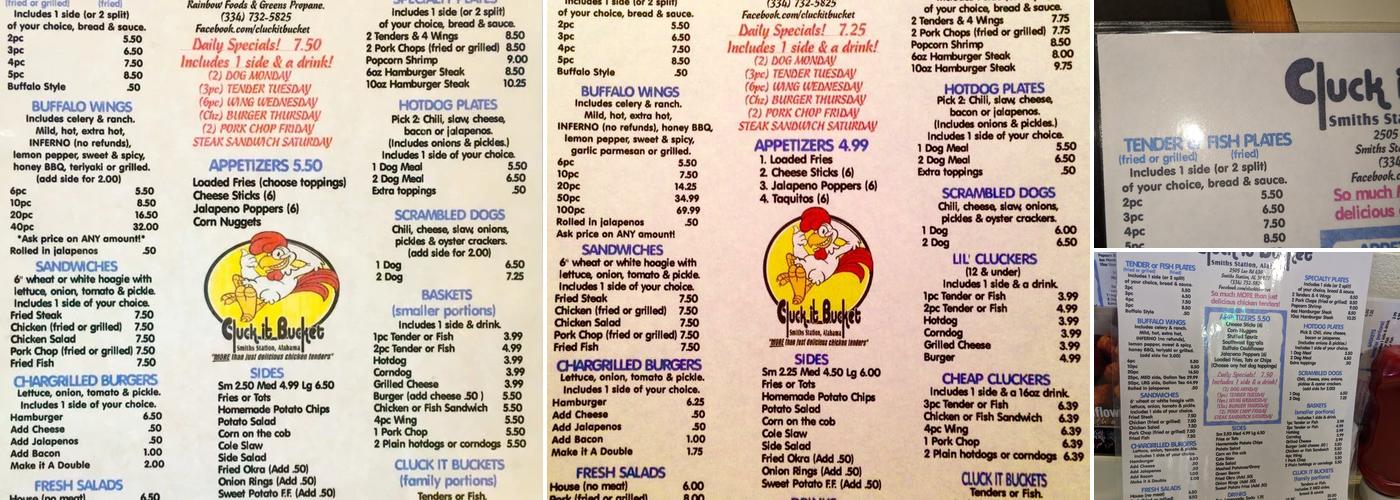 Cluck It Bucket Menu
