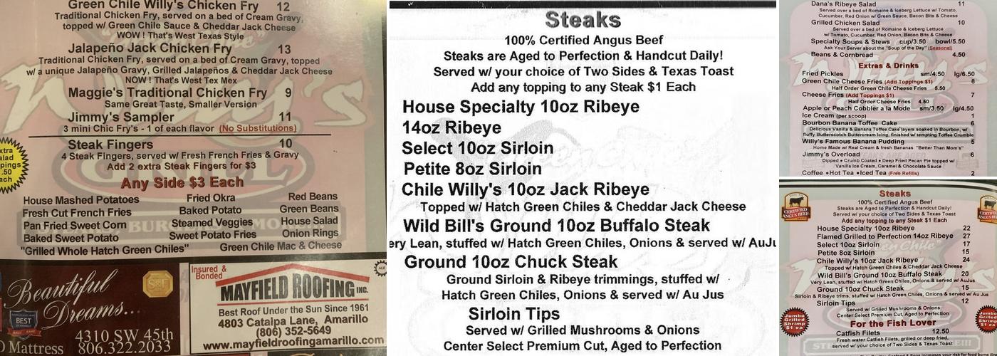 Green Chile Willy's Menu