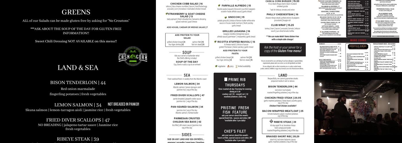 Cask & Cork Menu