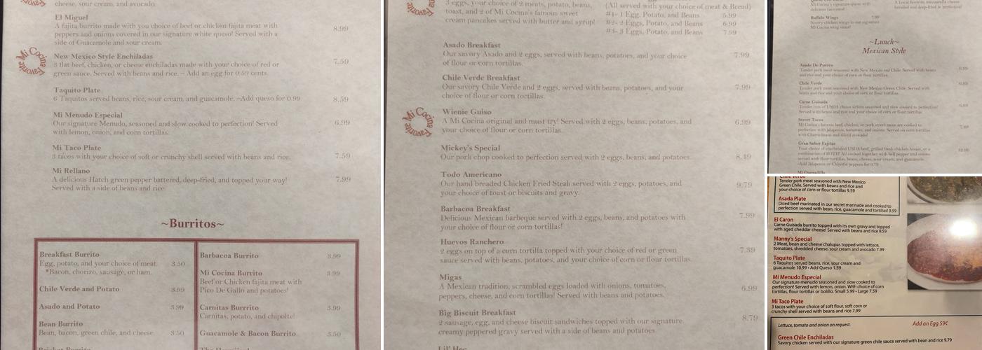 Mi Cocina Menu