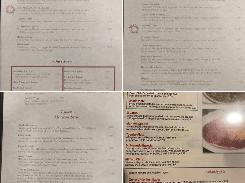 Mi Cocina Menu
