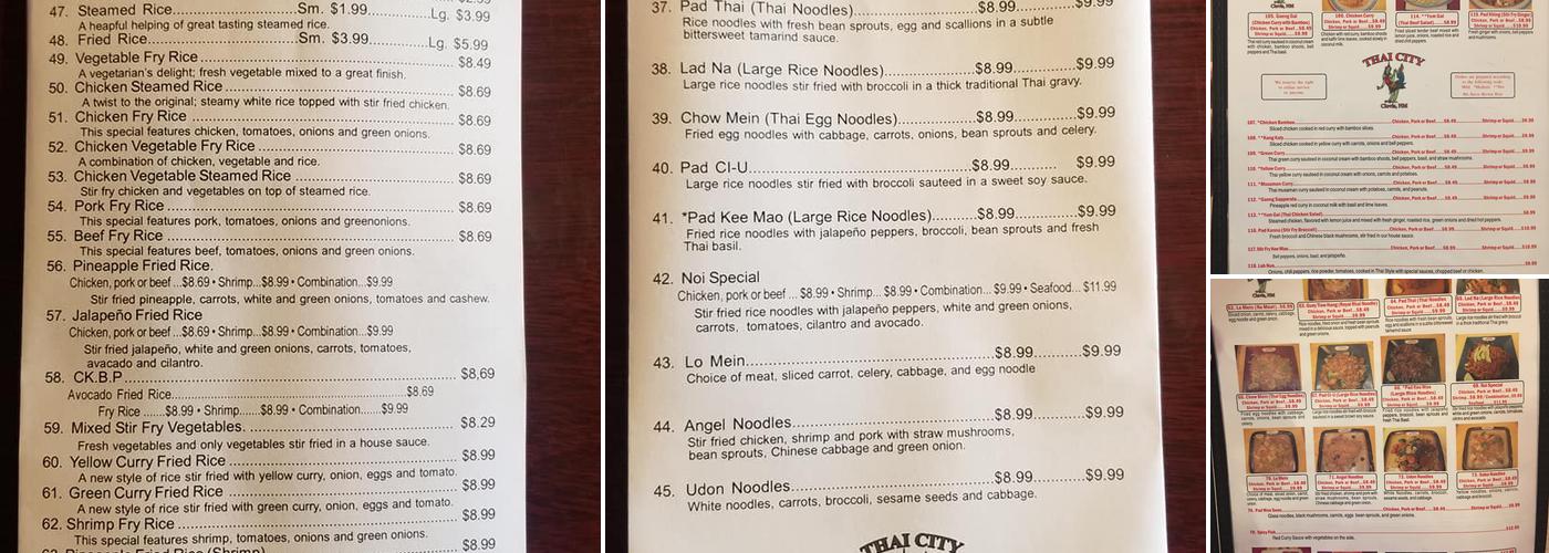 Thai City Menu