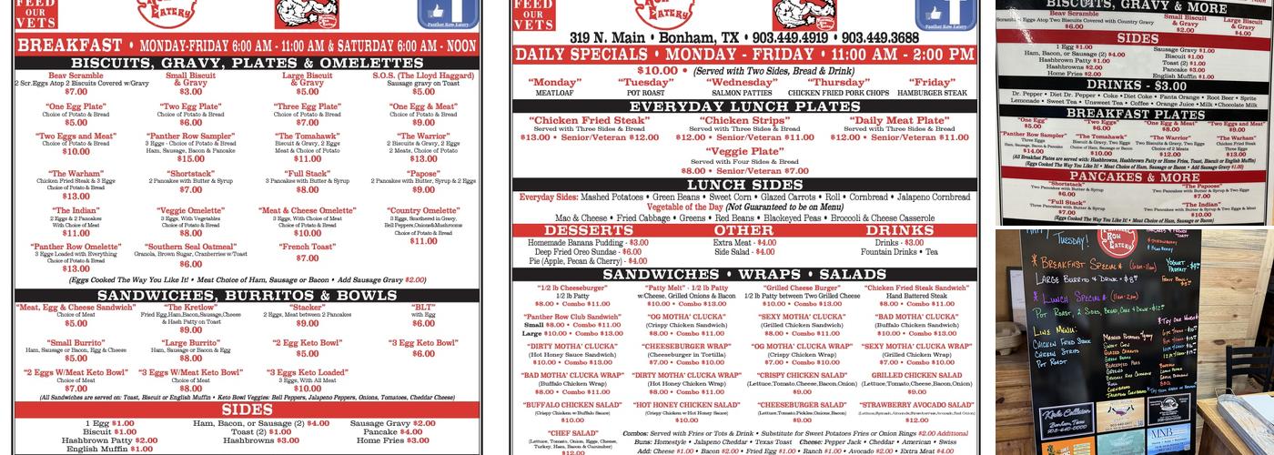 Panther Row Eatery Menu