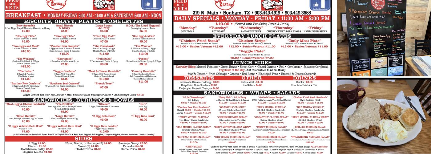 Panther Row Eatery Menu