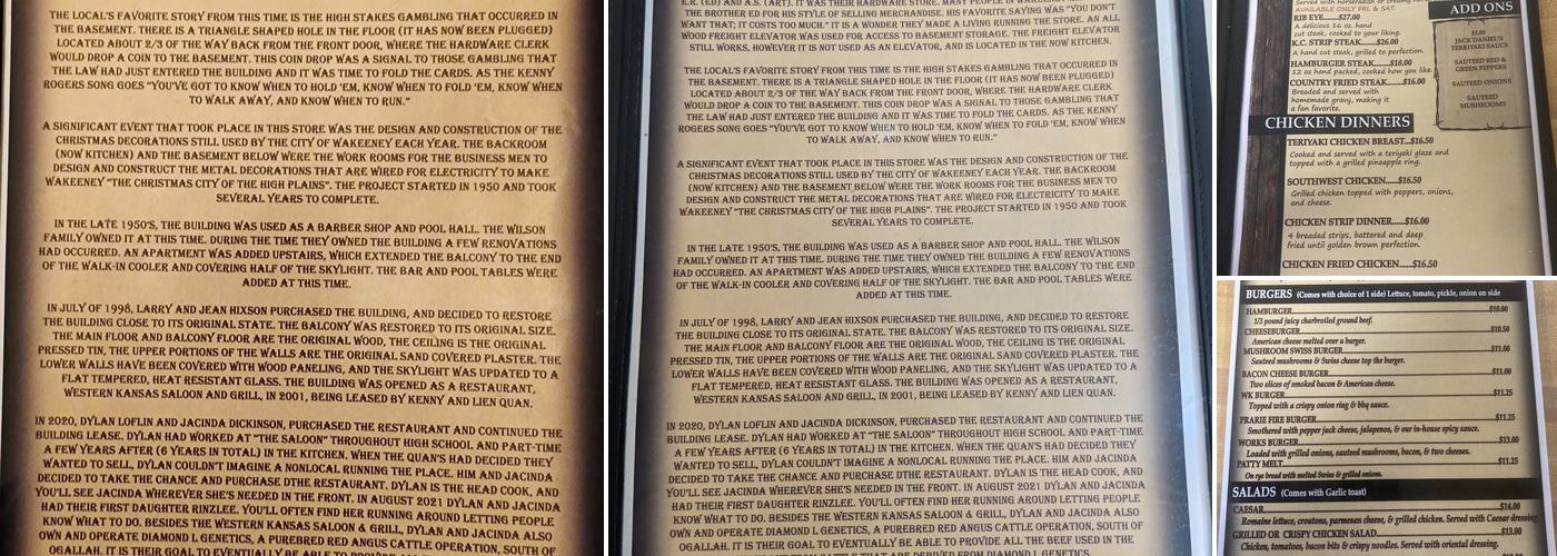 Western Kansas Saloon & Grill Menu