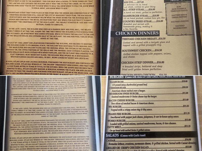 Western Kansas Saloon & Grill Menu
