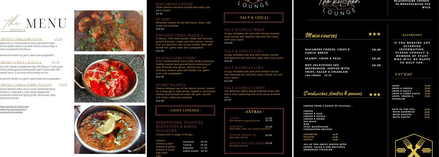 Blackstairs Lounge Menu