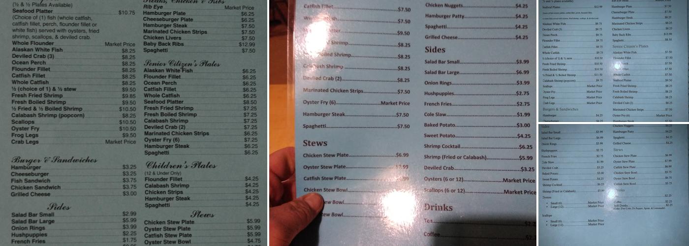 Lighthouse Fish Camp Menu