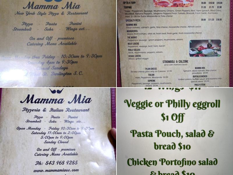 Mamma Mia Menu
