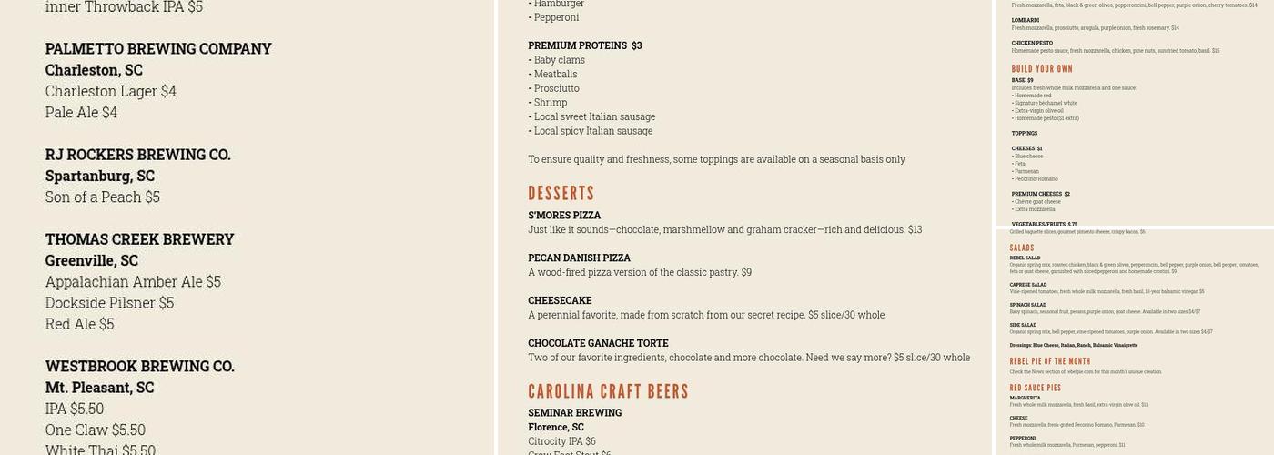 Rebel Pie Menu