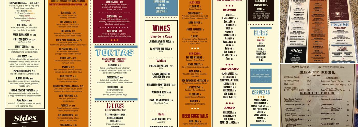 King Jefe Taco and Sushi Bar Menu