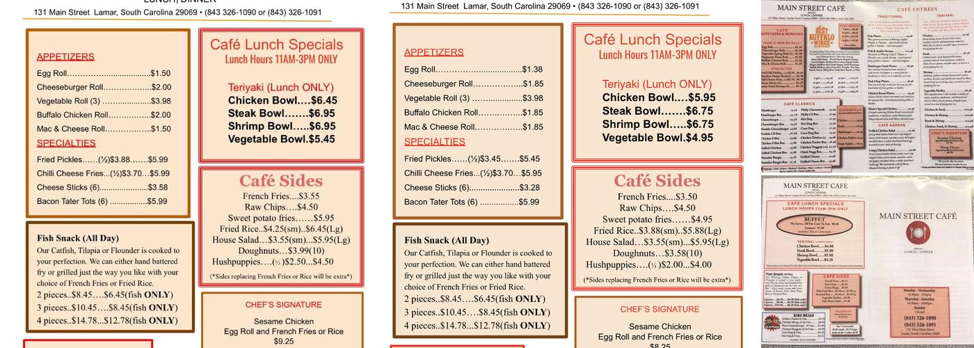 Tina's Cafe Menu