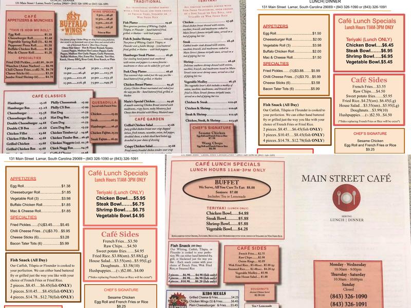 Tina's Cafe Menu