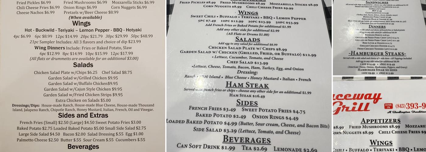 Raceway Grill Menu