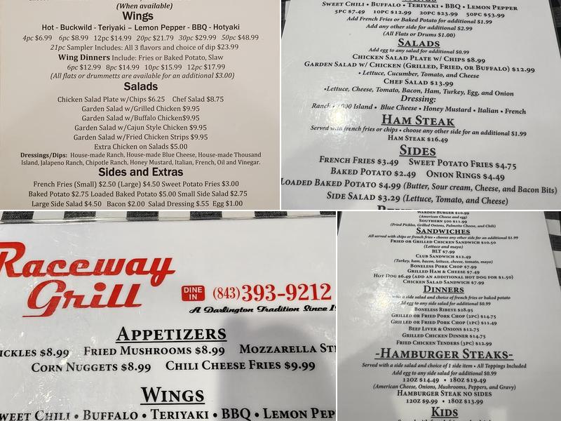 Raceway Grill Menu