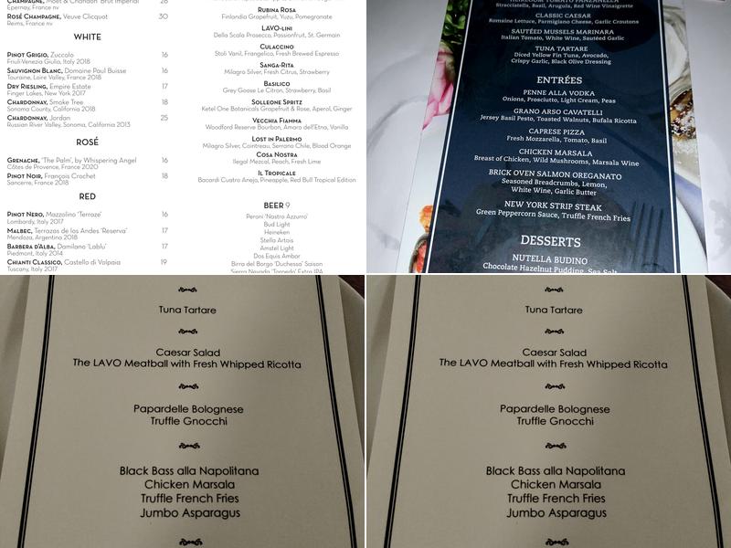 LAVO Italian Restaurant Menu