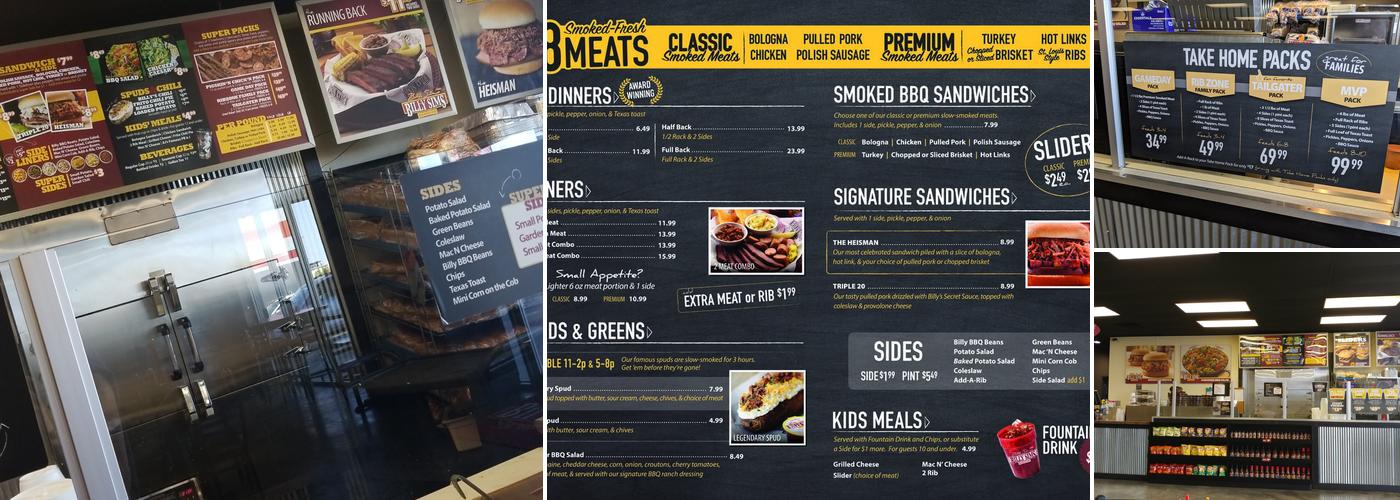 Billy Sims BBQ Menu