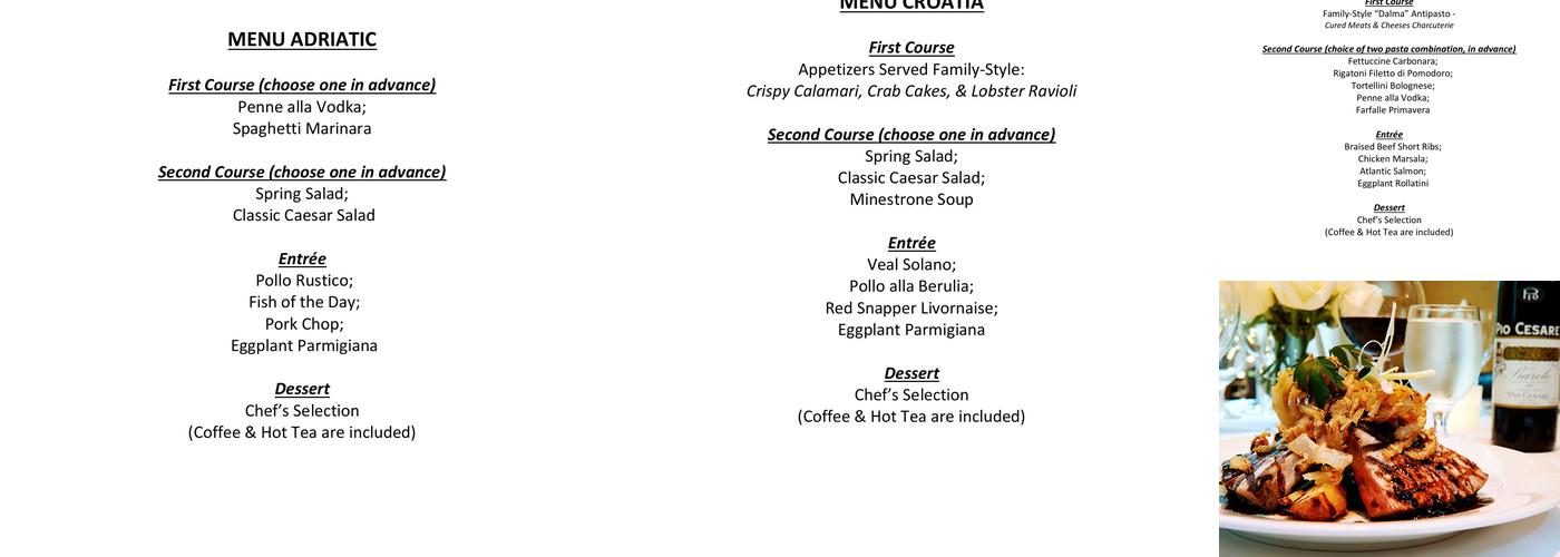 Villa Berulia Menu
