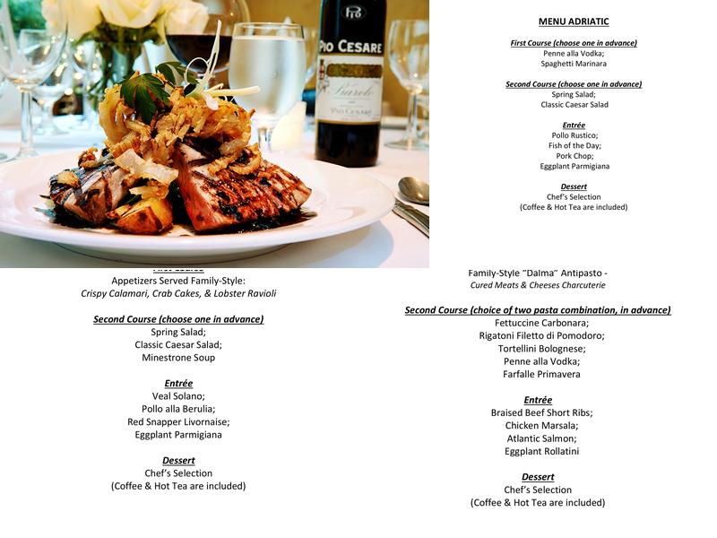 Villa Berulia Menu