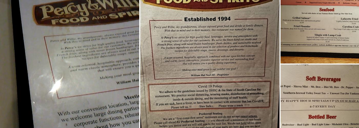 Percy & Willies Menu