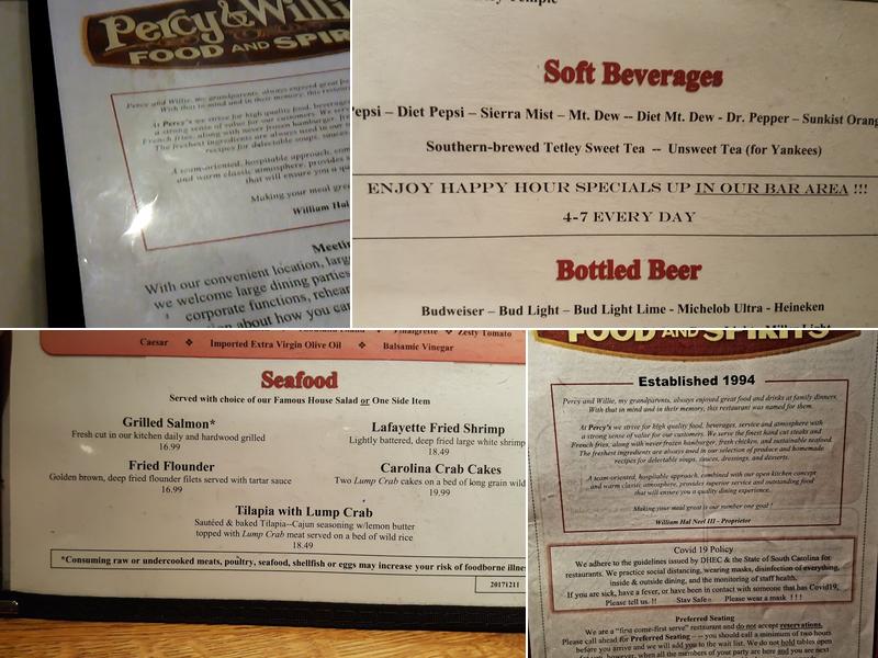 Percy & Willies Menu