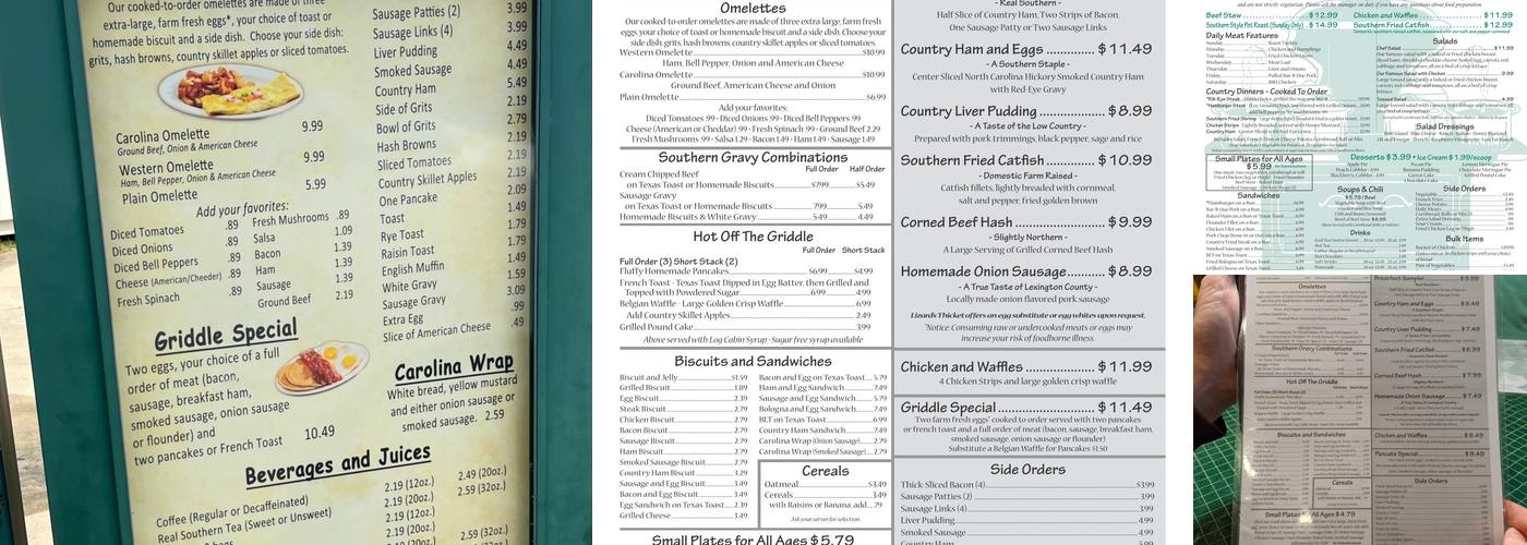 Lizard's Thicket Restaurant Menu