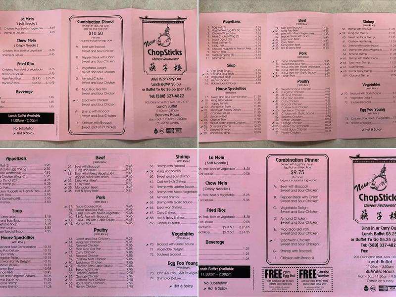 Chopsticks Menu