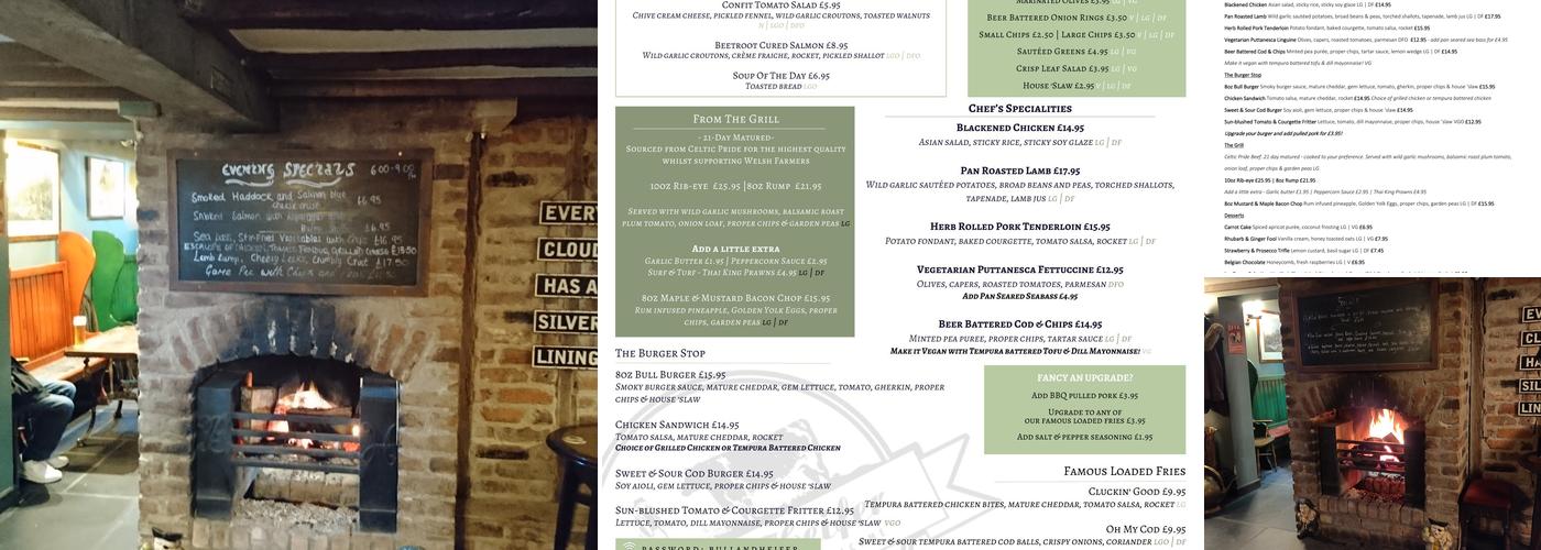 Bull & Heifer Menu