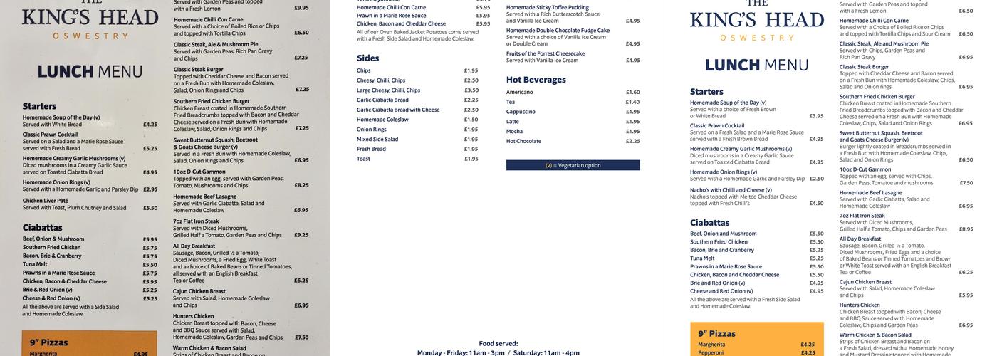 The Kings Head Menu