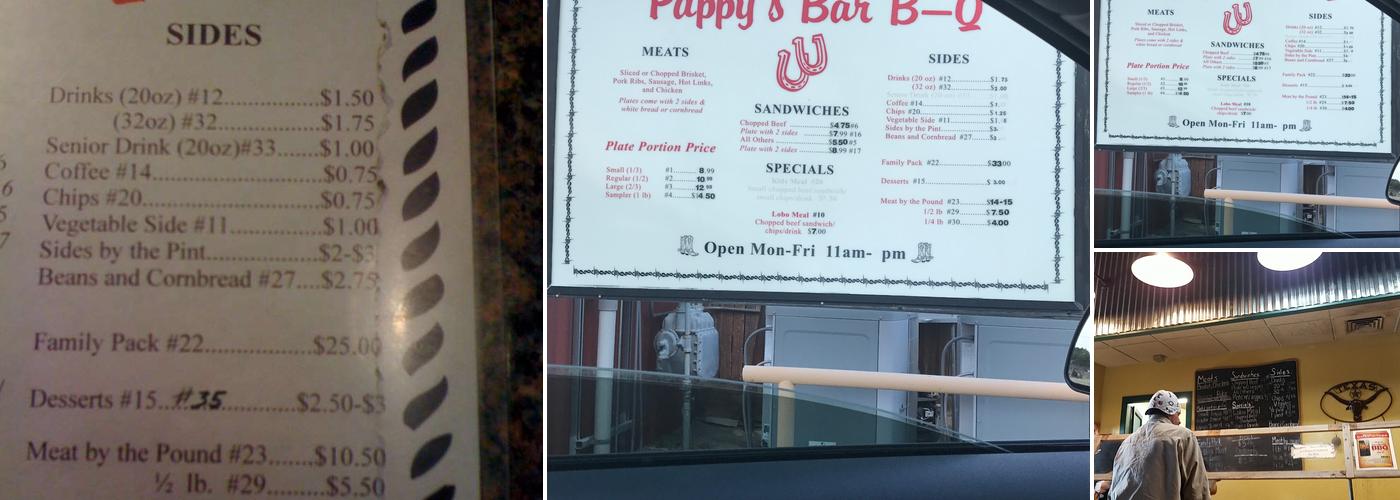 Pappy's BBQ Menu
