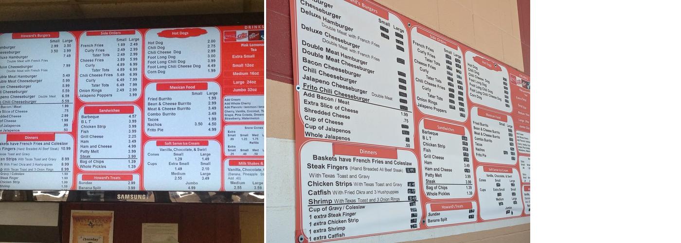 Howard's Drive Inn Menu