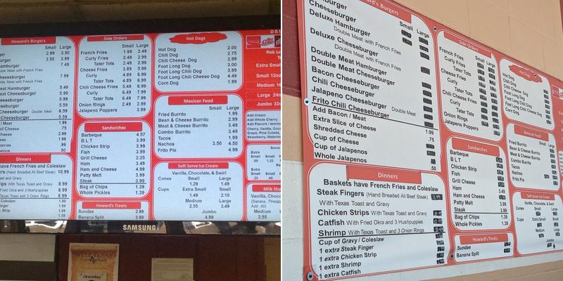 Howard's Drive Inn Menu