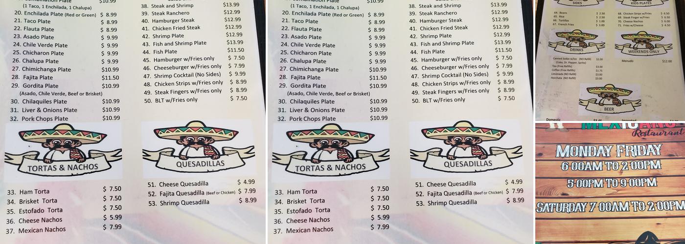 El Mexicano Menu