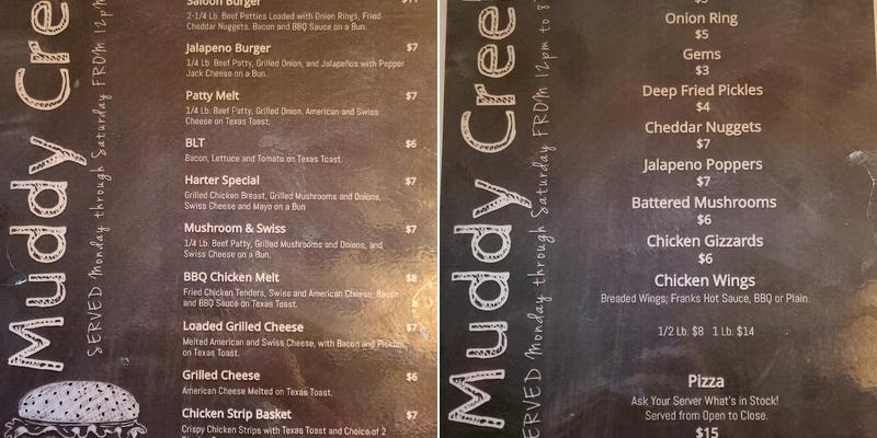 Muddy Creek Saloon Menu